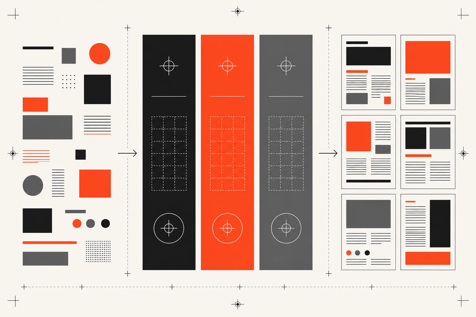 Structured content moving through permissions and review into controlled publishing templates.