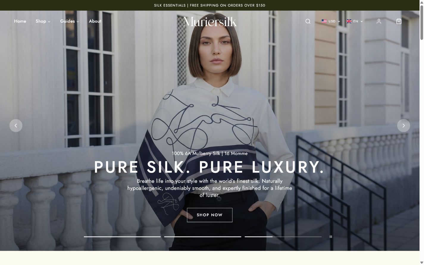 Muriersilk public website desktop view captured on 2026-07-14